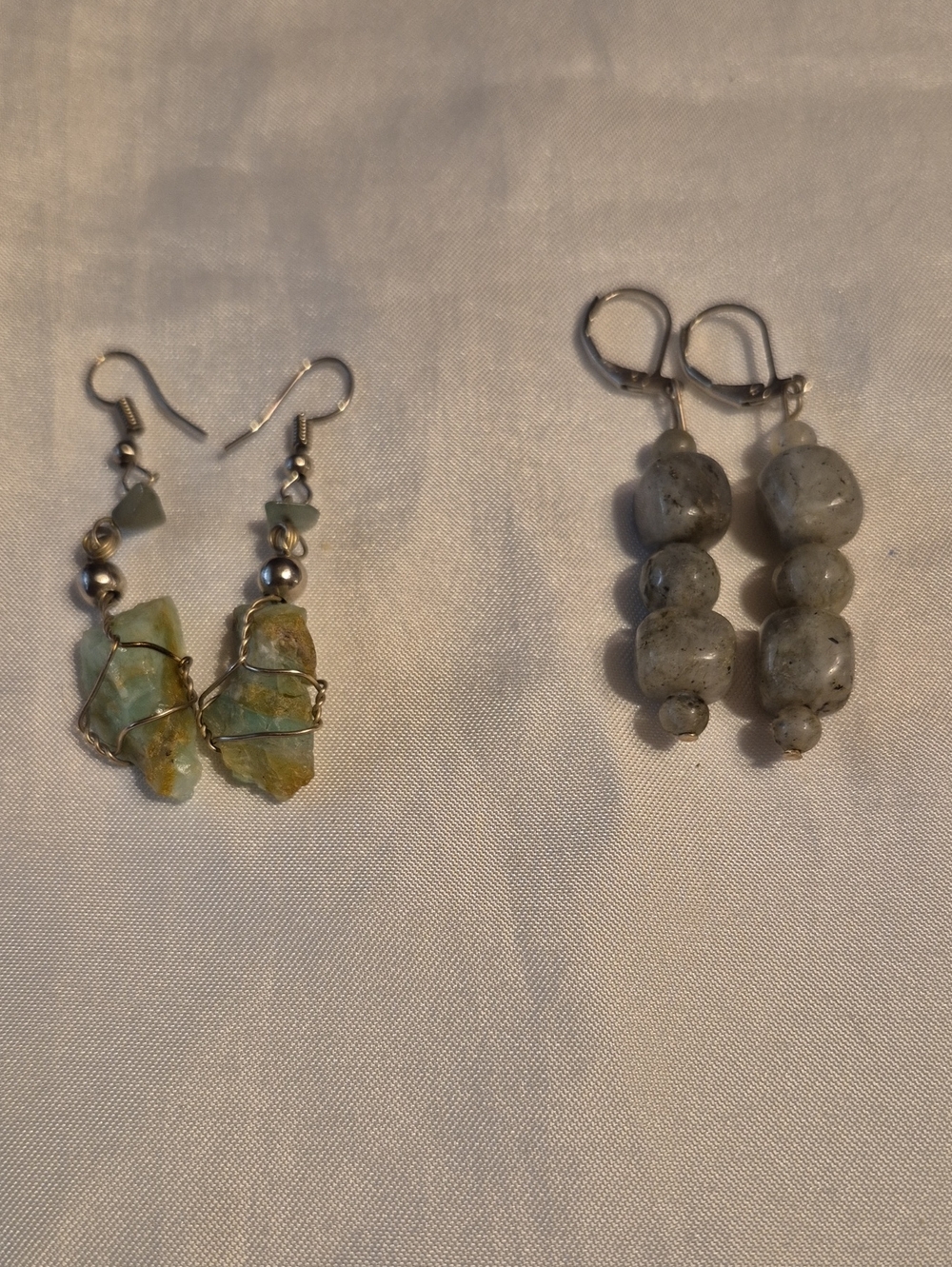 Handcrafted Green Stone Drop Earrings - Natural Green Beads